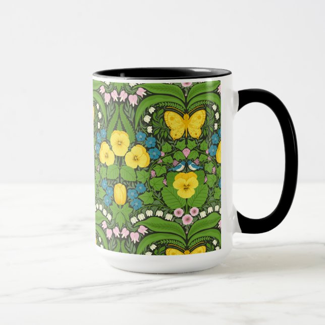 Taza Pansias amarillas, pájaros y mariposas (Derecha)