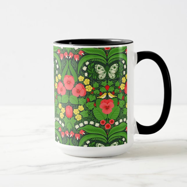 Taza Pansias rojas, pájaros y mariposas (Derecha)