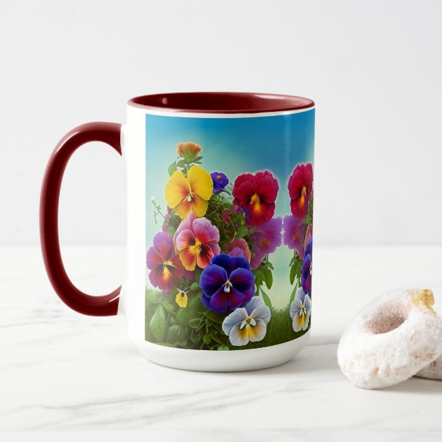 Taza Pansies coloridos -IA ART (Con donut)
