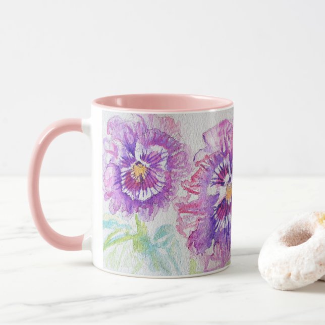 Taza Pansy Flowers Mamá Hija Mug (Con donut)