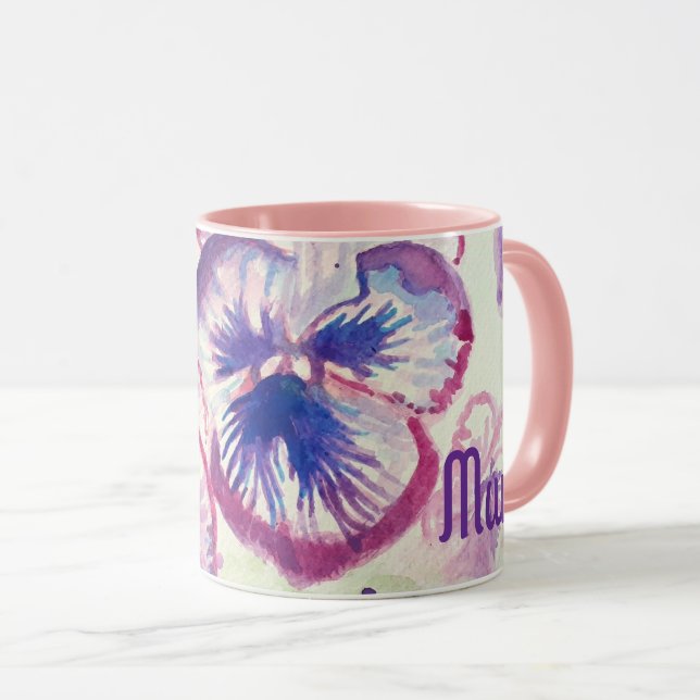 Taza Pansy Pansies Madres Púrpura Flor Floral Pink Flor (Anverso derecho)