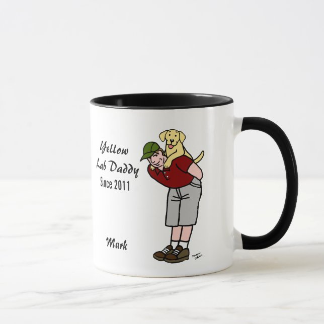 Taza Papá amarillo personalizado de Labrador en rojo (Derecha)