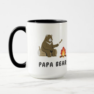 Taza Papa Bear Campfire Art T-Shirt Design For Men