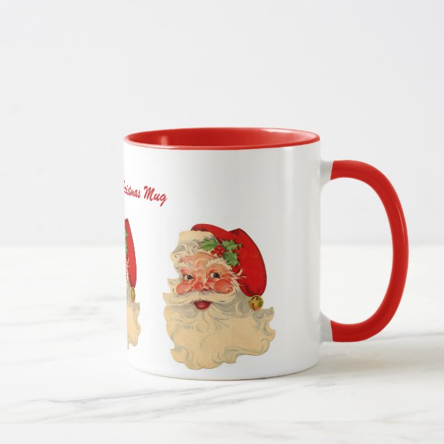 Taza Papá Noel alegre clásico hace frente a nombre (Derecha)