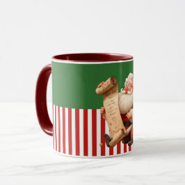 Taza Papá Noel de dibujos animados leyendo la lista de 