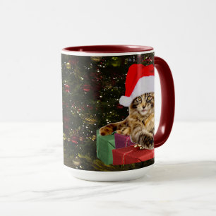 Taza Papá Noel del gato del Maine y regalos Árbol de Na