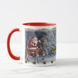 Taza Papá Noel divertido en un burro en un café de cerá
