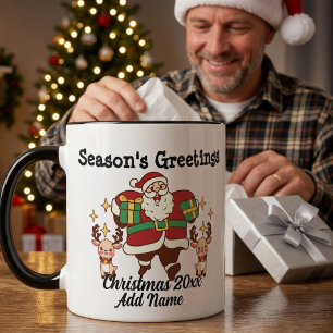 Taza Papá Noel Divertido Rojo y Dorado Personalizable
