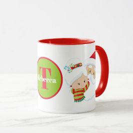 Taza Papá Noel festivo y la Sra. Claus añaden nombre