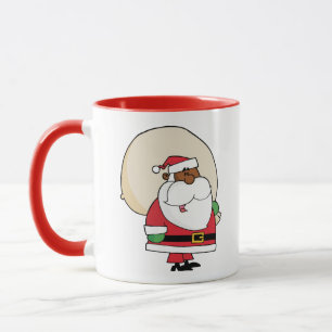 Taza Papá Noel negro con saco de juguetes