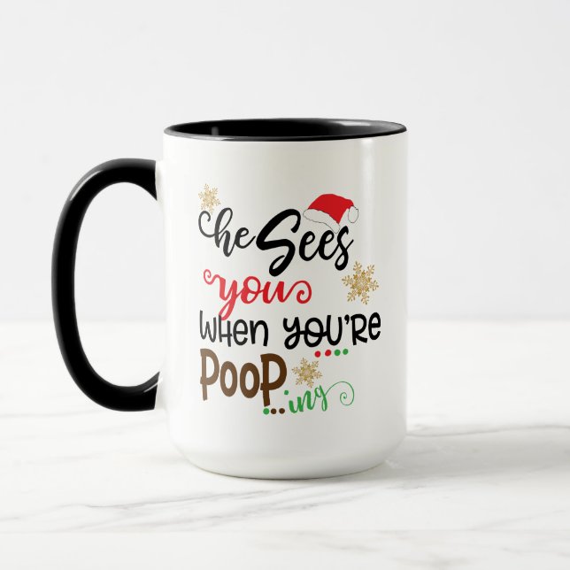 Taza Papá Noel te ve cuando tienes tus divertidas navid (Izquierda)