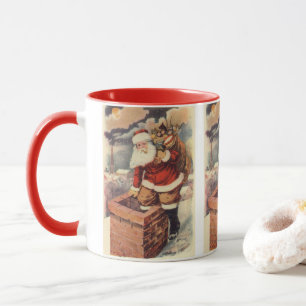 Taza Papá Noel Victoriano de Navidad vintage en chimene