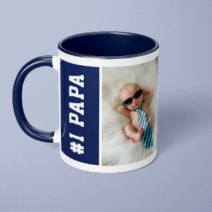 Taza Papa Número Uno Azul Marino Collage de 4 Fotos Per