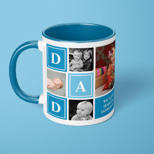 Taza Papá Te Amamos Ligero Azul Personalizado Collage d
