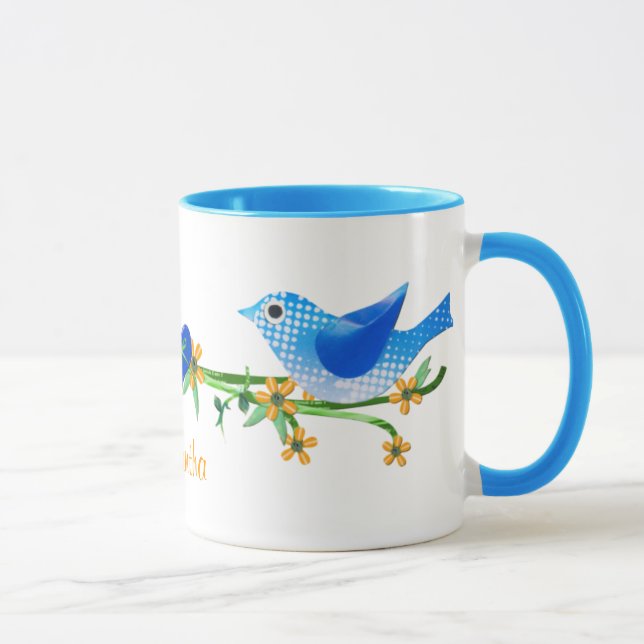 Taza Papel Aves Nombre personalizado Mug Azul (Derecha)