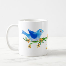 Taza Papel Aves Nombre personalizado Mug Azul
