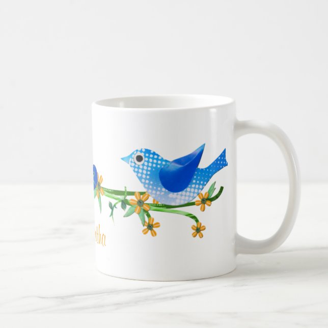 Taza Papel Aves Nombre personalizado Mug Azul (Derecha)