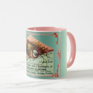 Taza Papel de paro de ave de nidificación vintage com r