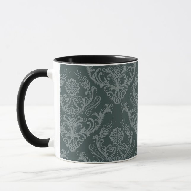 Taza Papel pintado floral verde de lujo del damasco (Izquierda)