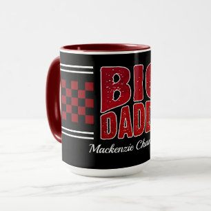 Taza Papi grande con cheques rojos oscuros y nombre en 