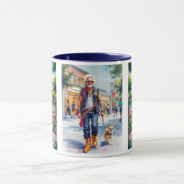 Taza Papi rocker cool promène tranquillement son chien.