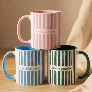 Taza Papi y Mami | Anuncio de Bebé con Rayas Personaliz