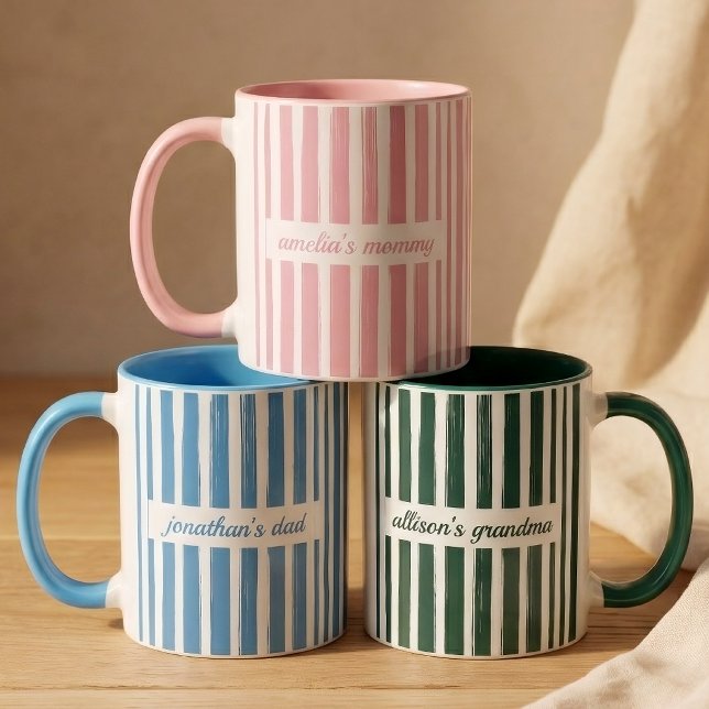 Taza Papi y Mami | Anuncio de Bebé con Rayas Personaliz (Subido por el creador)