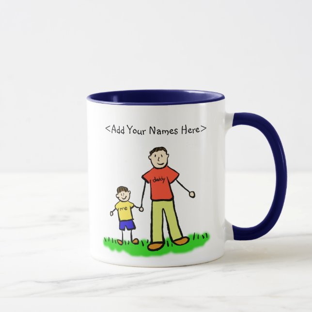 Taza Papi y yo Pequeño Niño Mug (Nombres personalizados (Derecha)