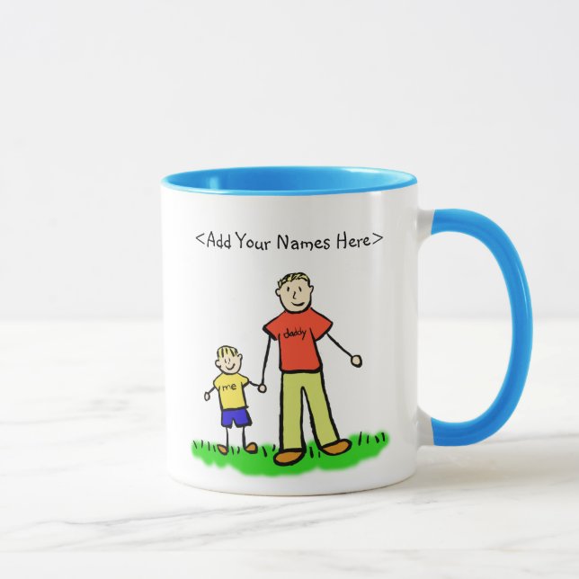 Taza Papi y yo Pequeño Niño Mug (Nombres personalizados (Derecha)