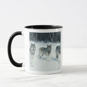 Taza Paquete de lobos en el borde del bosque nevoso