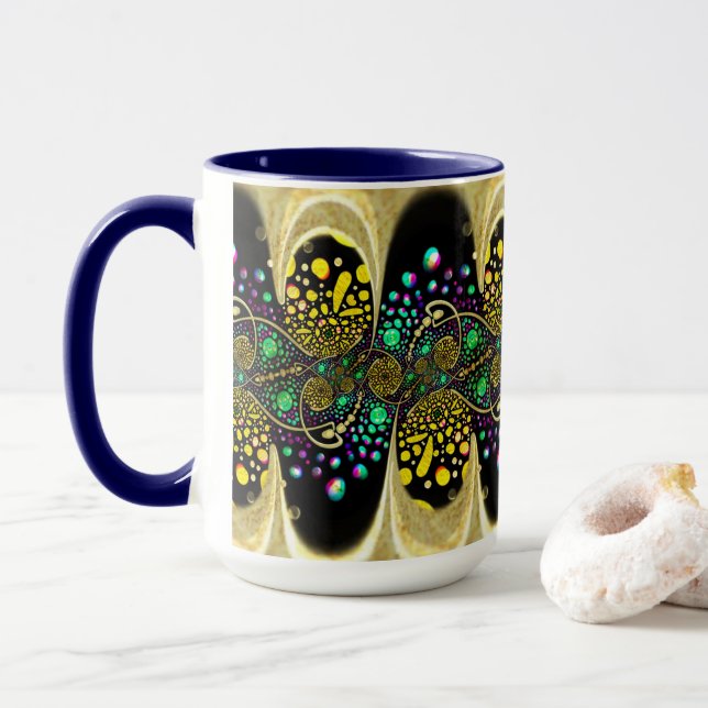 Taza Paquete MUG Jimette Diseño turquesa y amarillo (Con donut)
