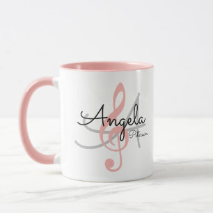 Taza para ella un monograma Clef rosado de treble, músi