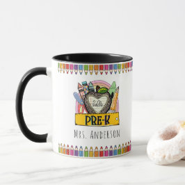 Taza para maestro con lápices de colores de arcoír