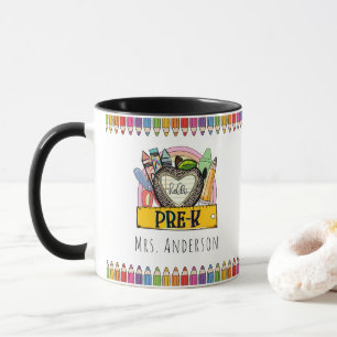Taza para maestro con lápices de colores de arcoír