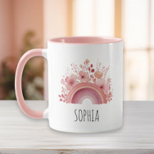 Taza para niñas arcoíris floral con nombre persona