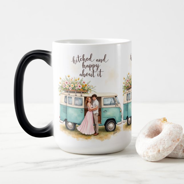 Taza para recién casados y felices viajeros (Con donut)