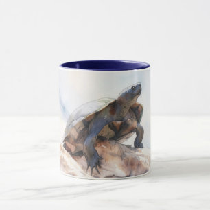 Taza para Reptiles de Arte de Tortuga en una Roca 