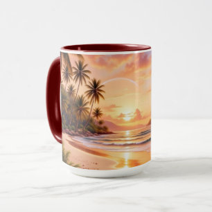 Taza Paraíso de Isla Tropical y Arcoíris Vibrante de At