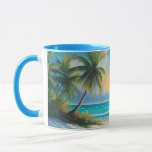 Taza Paraiso Tropical Colorido Mar y Palmeras