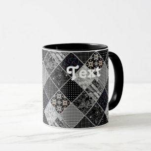 Taza Parche monochromo negro gris blanco patchwork qui