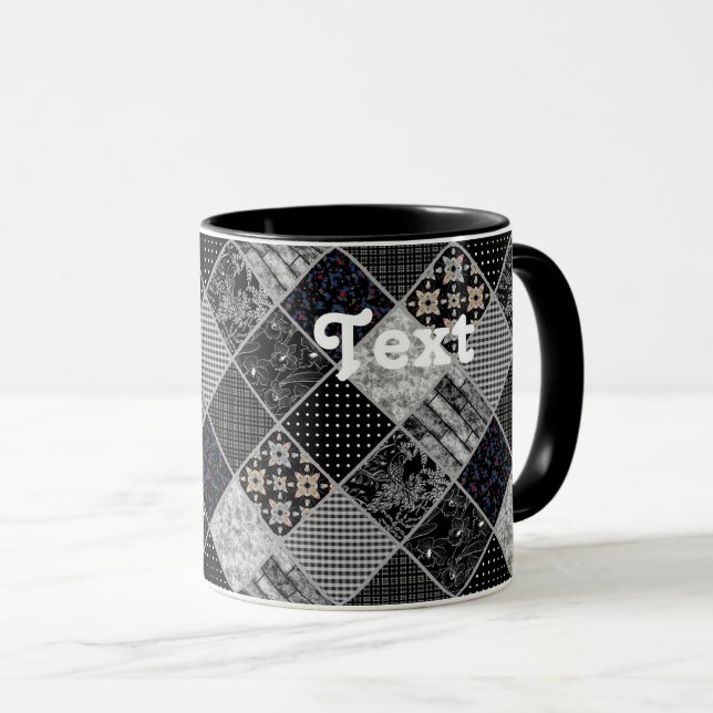 Taza Parche monochromo negro gris blanco patchwork qui (Anverso derecho)