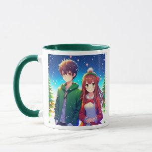 Taza Pareja de Anime Lindo en Navidad