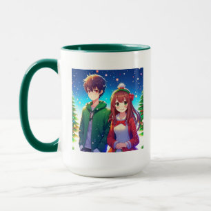 Taza Pareja de Anime Lindo en Navidad