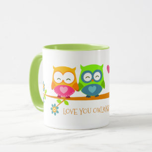 Taza Pareja De Búho Retro Cute Valentine Te Ama Owlways
