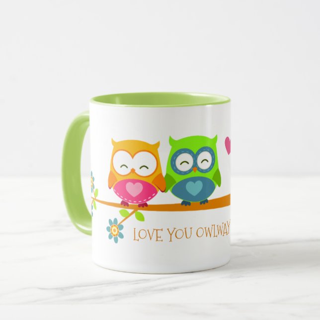 Taza Pareja De Búho Retro Cute Valentine Te Ama Owlways (Anverso izquierdo)