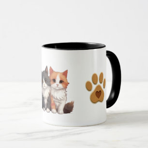 Taza Pareja de gatos lindos con huella de pata y corazó