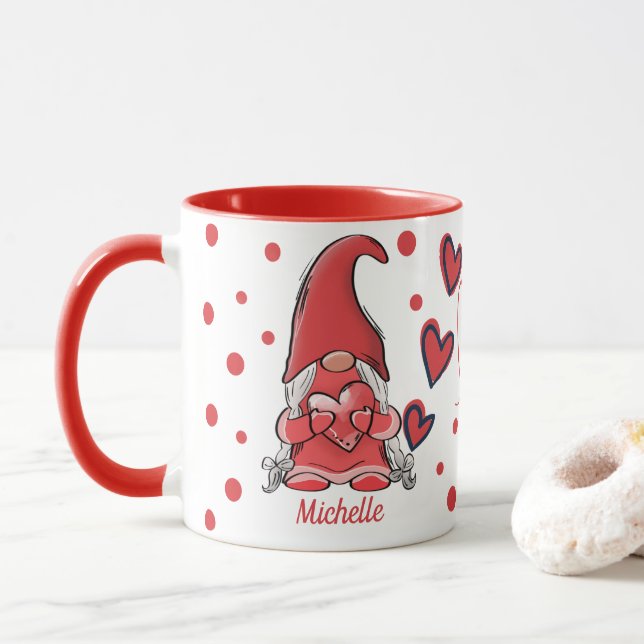 Taza Pareja de Gnome lindo nombre Mug de Valentine (Con donut)