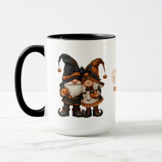 Taza Pareja de Gnomos de Halloween Naranja de Cuadros