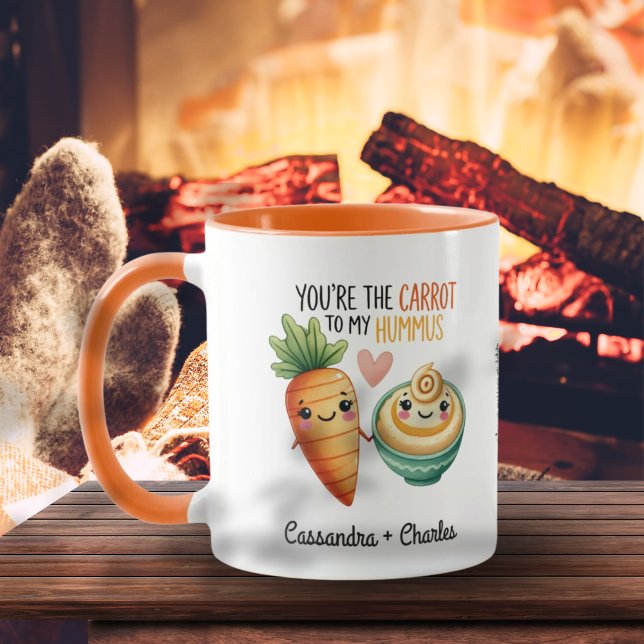 Taza Pareja de personalizado corta "arroja a mi humus" (Custom Cute Couple "Carrot to My Hummus" Mug)