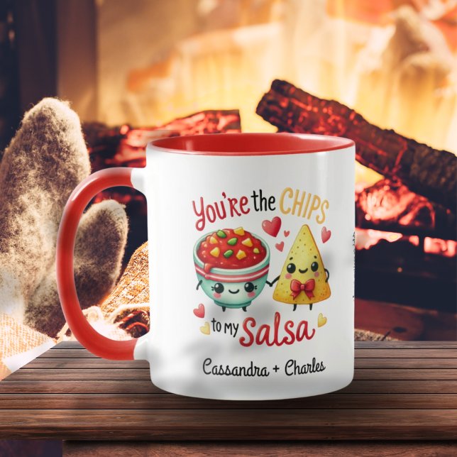 Taza Pareja divertida personalizada "chile to my salsa" (Fun Couple Customized "Chips to My Salsa" Mug)